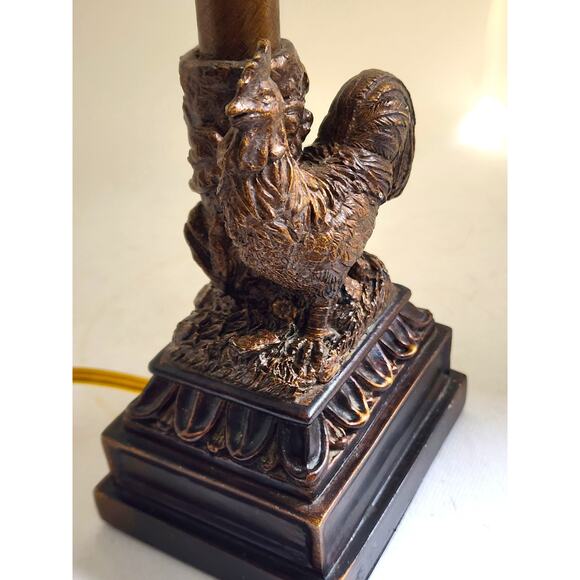 LAMP/TABLE-Rooster-Resin, Brown Rubbed Gold Finish, Toggle Switch, With Shade - Picture 15 of 16